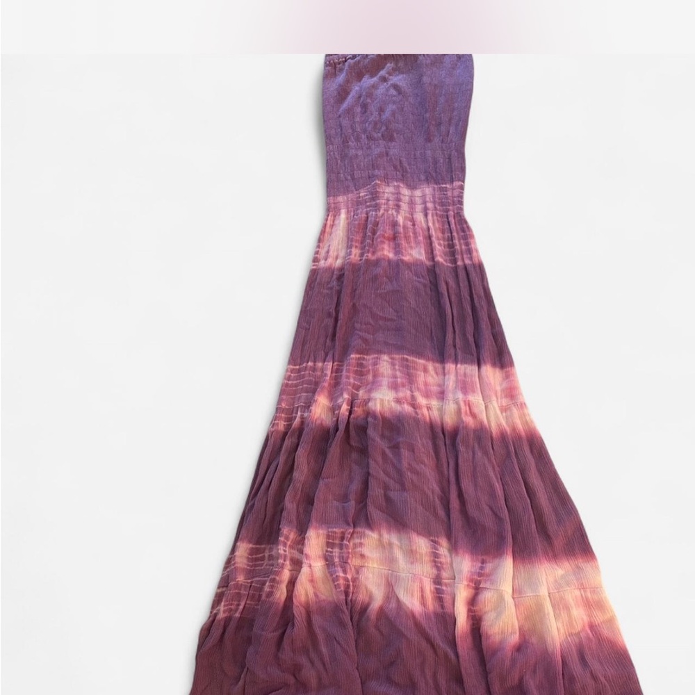 Purple Tie-Dye Strapless Maxi Dress